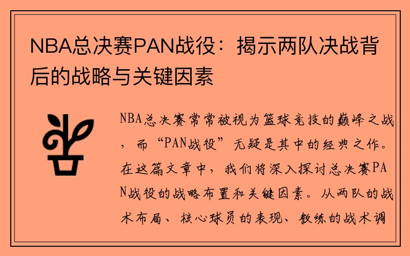 NBA总决赛PAN战役：揭示两队决战背后的战略与关键因素